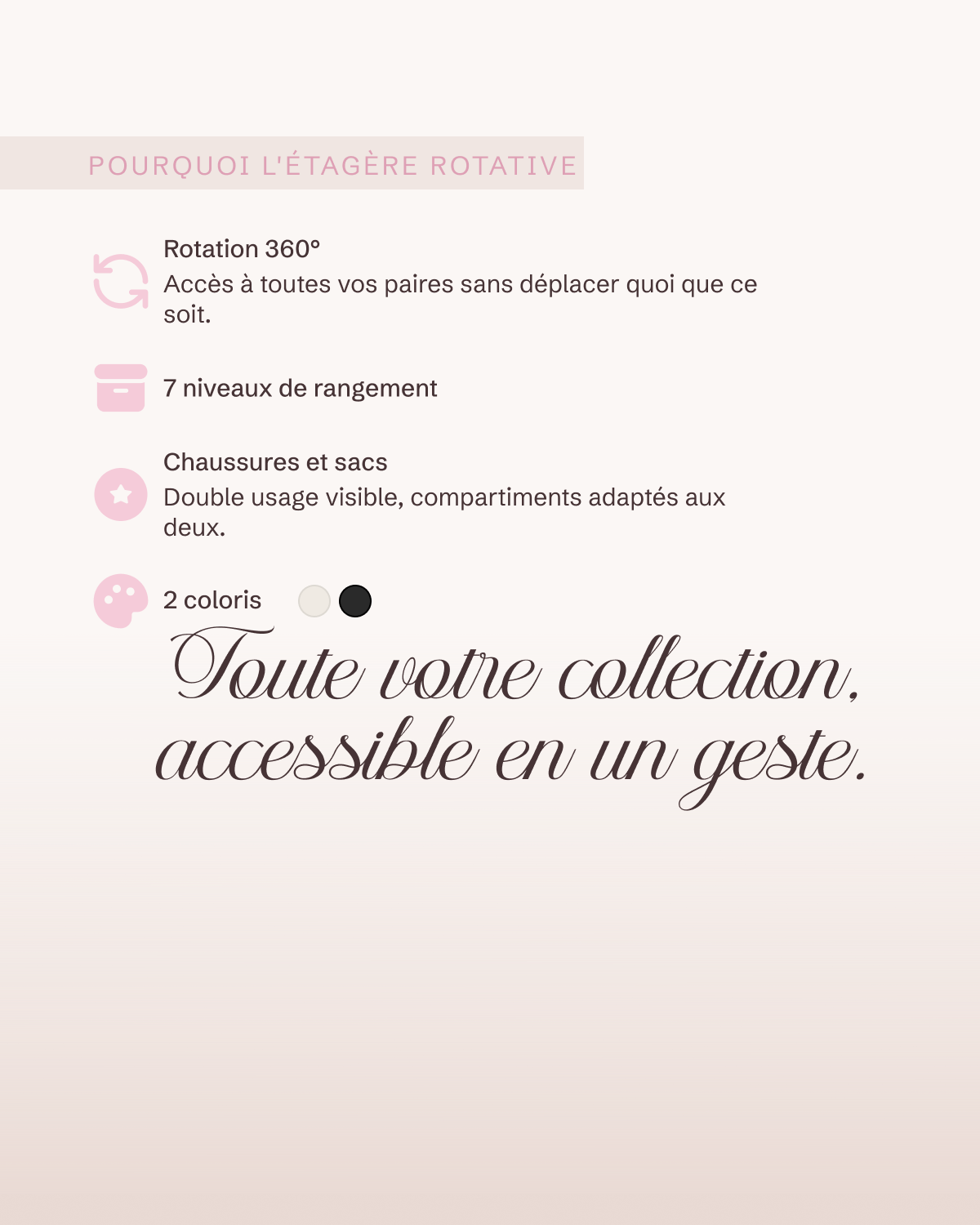 Étagère rotative à chaussures : rotation 360°, 7 niveaux de rangement, chaussures et sacs, 2 coloris