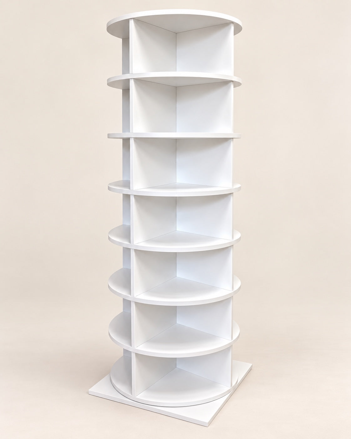 Étagère rotative à chaussures blanche, 7 niveaux sur base carrée, hauteur 1,63 m