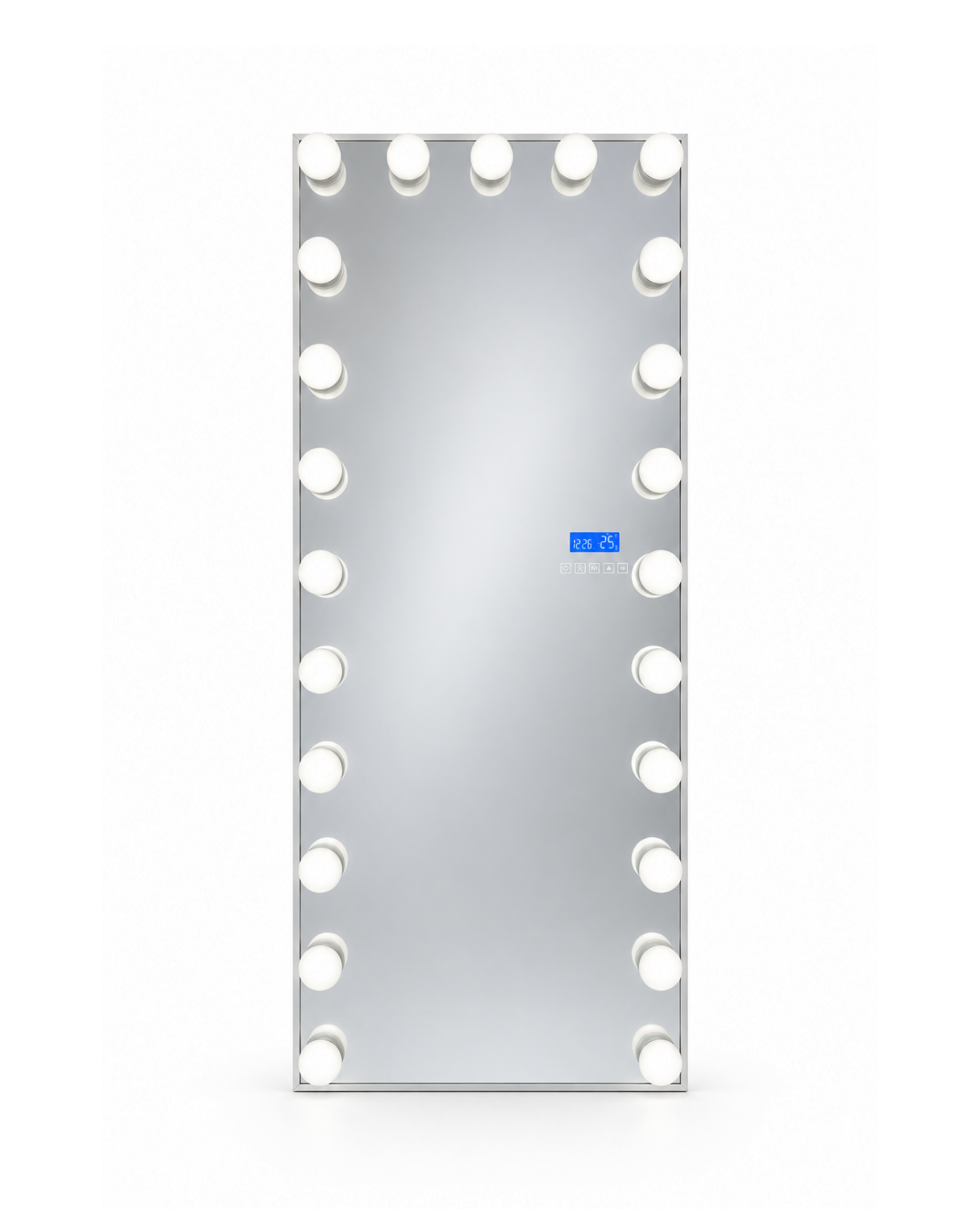 Grand miroir Vegas sur pied à 23 ampoules LED, vue de face