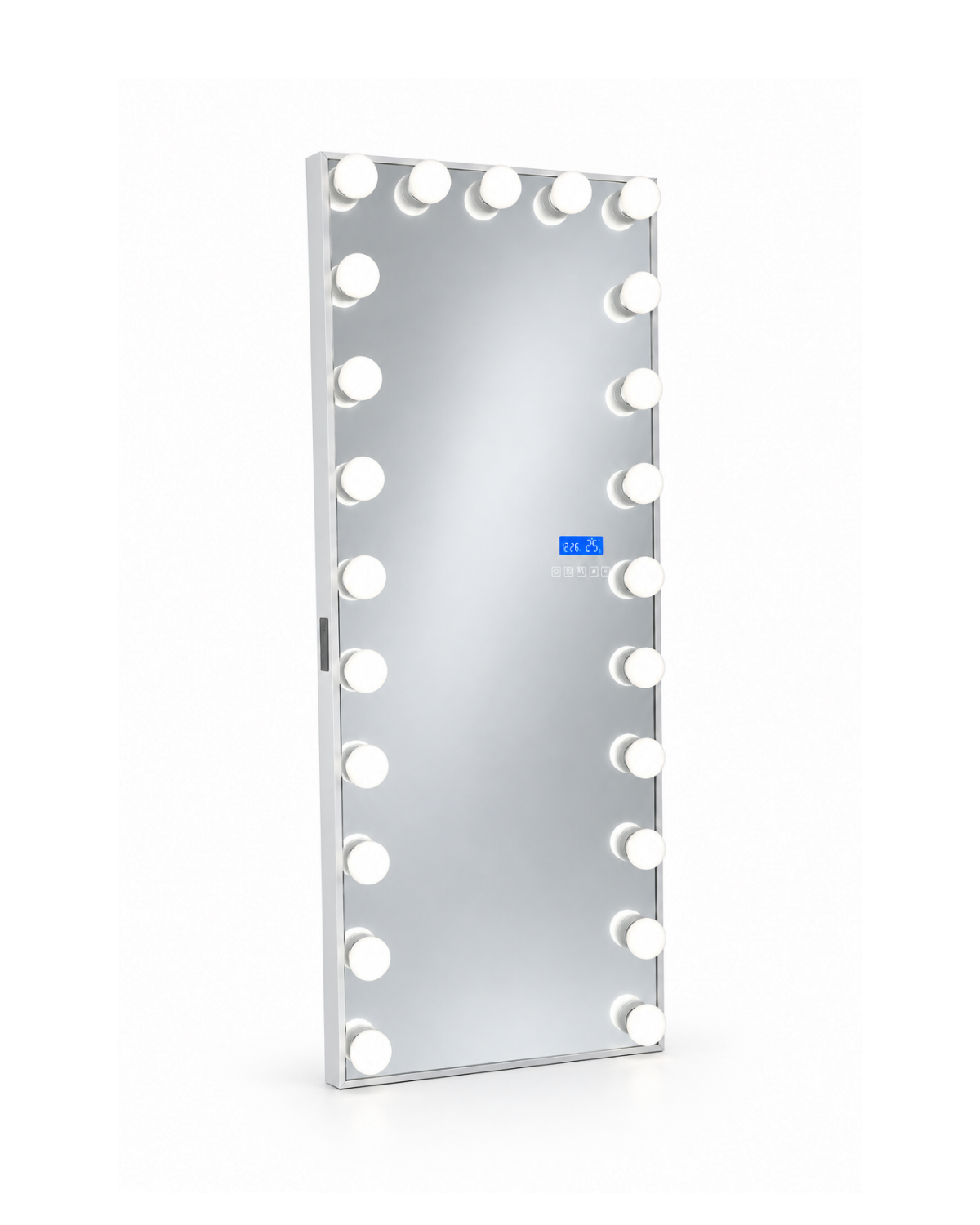 Grand miroir Vegas à ampoules LED vu de trois quarts