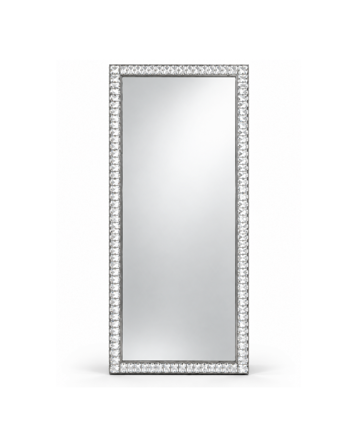 Grand miroir Cristalline sur pied, cadre en cristaux taillés, vue de face