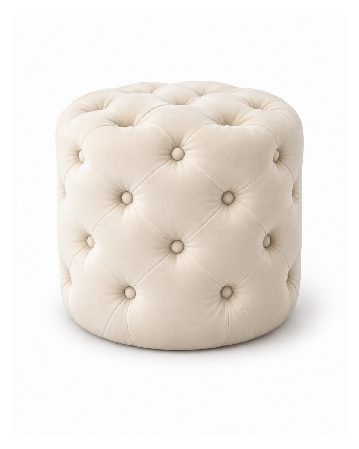 Pouf capitonné en velours beige