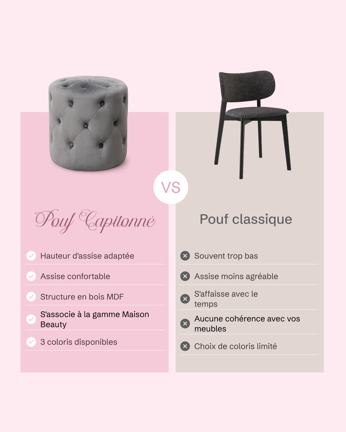 Comparatif entre le pouf capitonné et un pouf classique